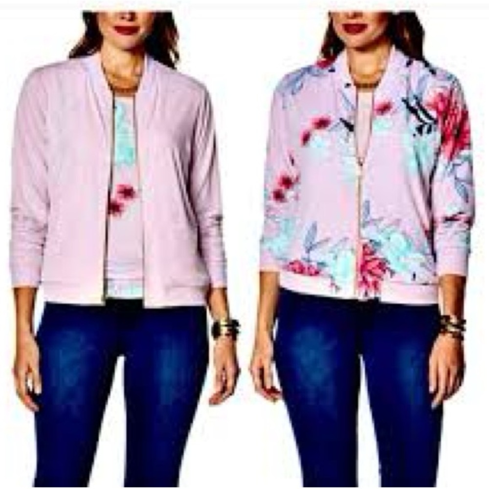 IMAN Chic Reversible Stretch Knit Bomber Floral Jacket Women’s Size 4X NWT